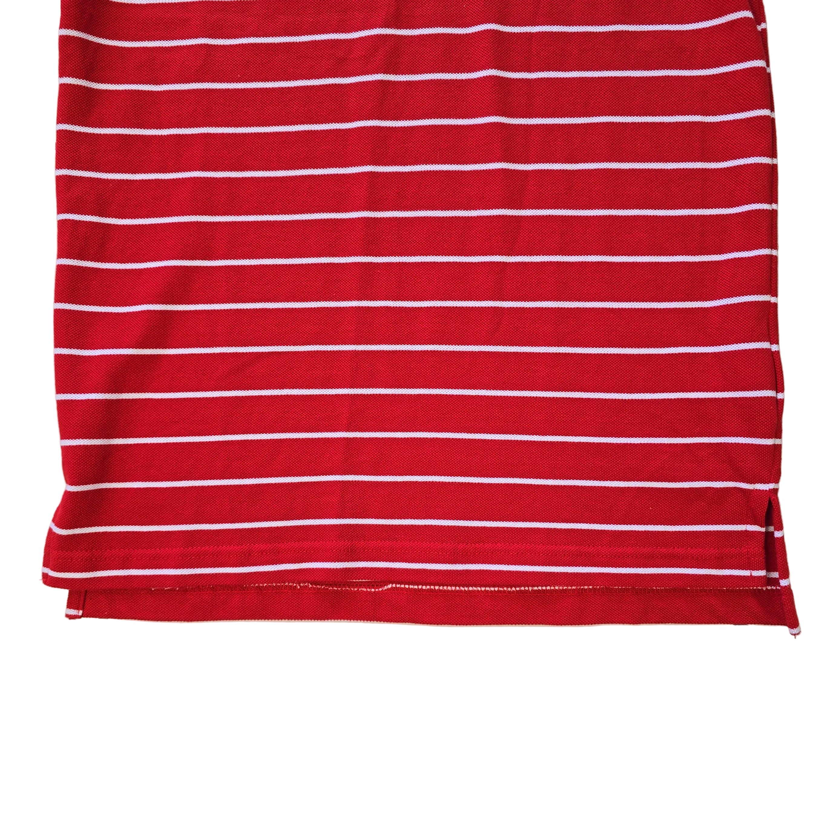 Red and white striped polo shirt on a light background