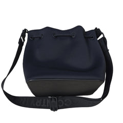 Black bucket bag with visible brand name on a light background