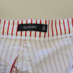 Glassons Classic White and Red Striped Bermuda Shorts - Size: AU 12