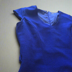 Vintage Cobalt Blue Dress Womens AU 8 Fitted Cocktail Work Formal Cap Sleeve