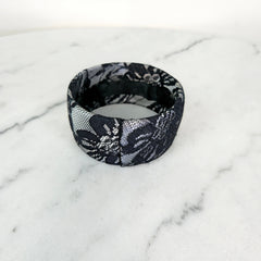 Unsigned Silver and Black Lace Thick Bracelete