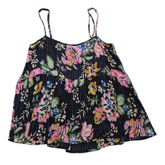 Black floral-patterned top on a light background