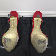 Dolce & Gabbana Red Satin T-Strap Heels – Sophisticated Glamour
