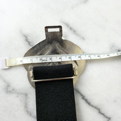 Vintage Black Elastic Belt Blue White Enamel Statement Buckle Retro Belt