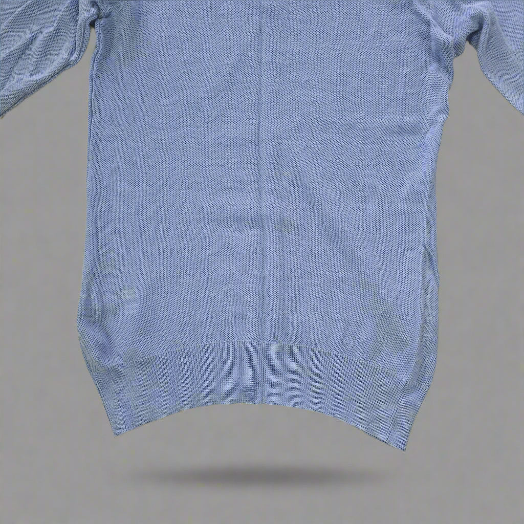 Blue fabric on a tiled floor