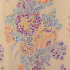 Close-up of a floral patterned fabric with a beige background