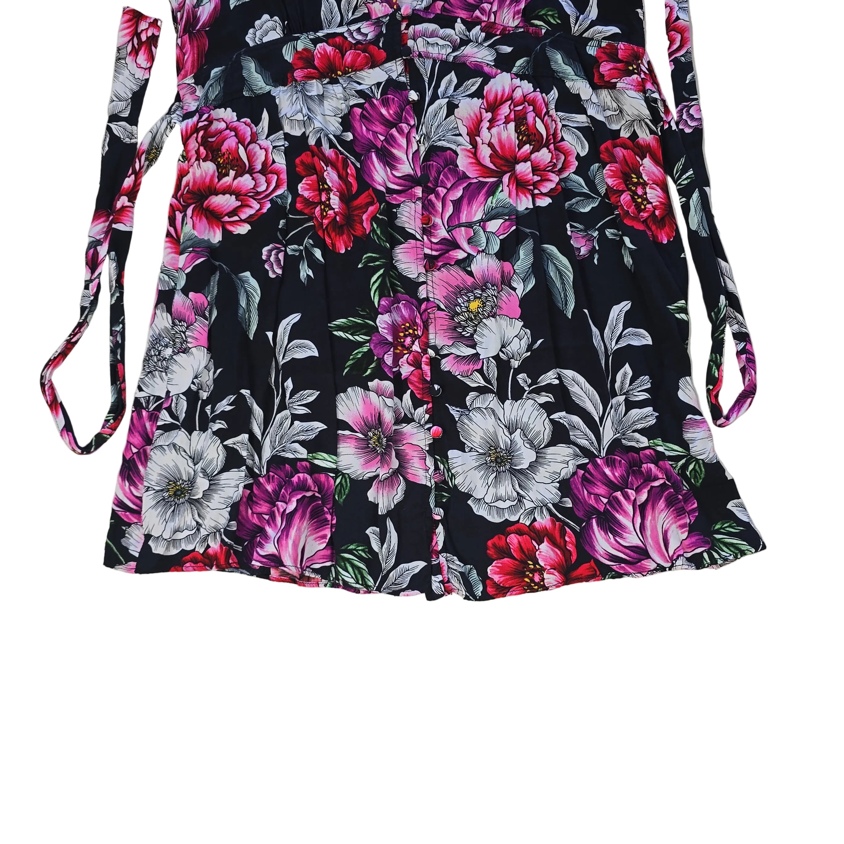 Floral-patterned mini dress on a light background