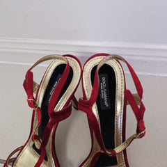 Dolce & Gabbana Red Satin T-Strap Heels – Sophisticated Glamour