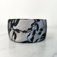 Unsigned Silver and Black Lace Thick Bracelete