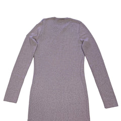 Plum coloured dress with silver details on a light background