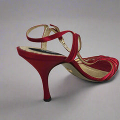 Dolce & Gabbana Red Satin T-Strap Heels – Sophisticated Glamour
