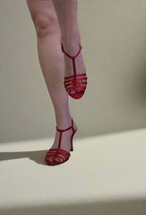 Dolce & Gabbana Red Satin T-Strap Heels – Sophisticated Glamour
