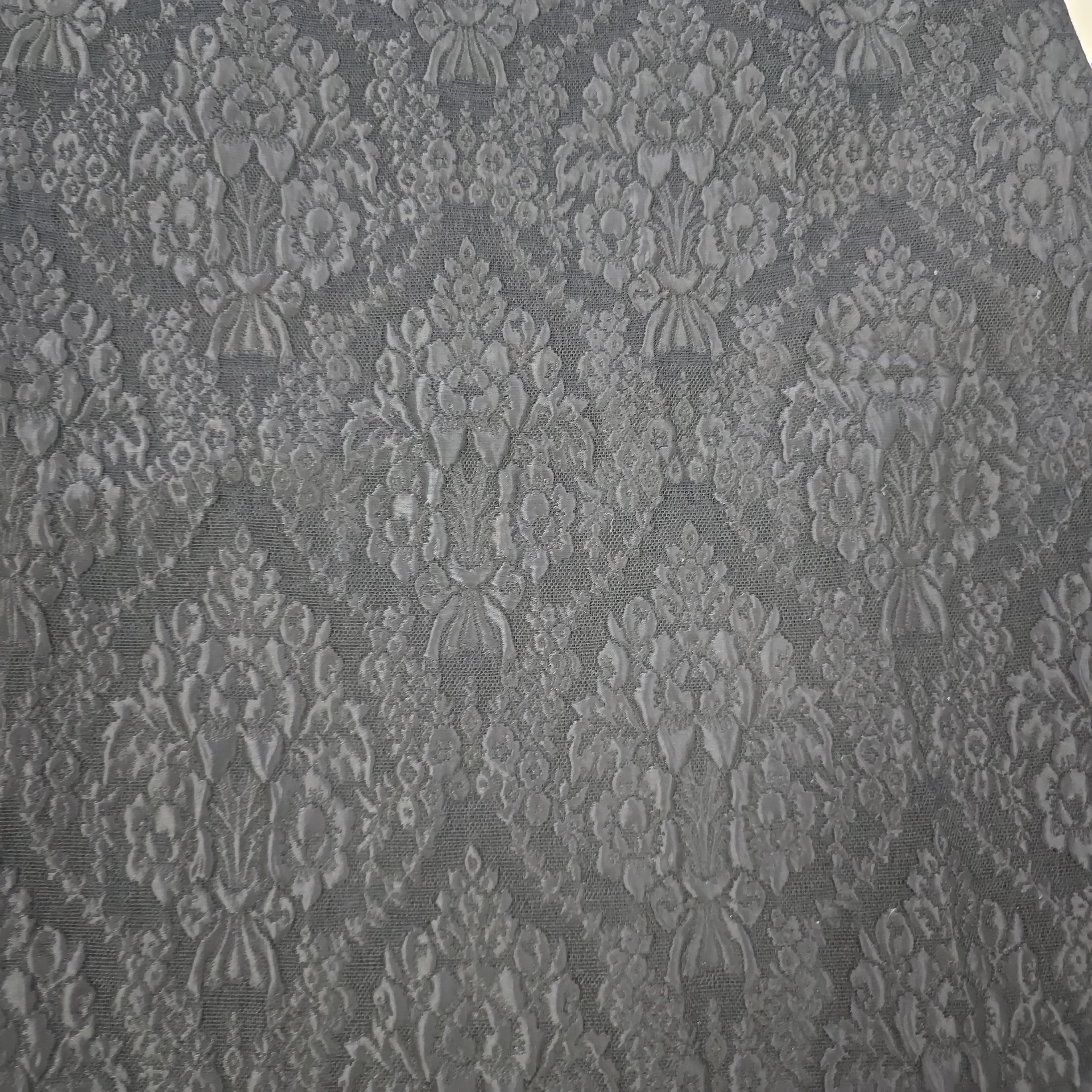 Close-up of gray lace fabric with intricate patterns