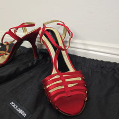 Dolce & Gabbana Red Satin T-Strap Heels – Sophisticated Glamour