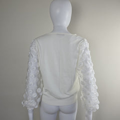 Siani Milano White Balloon Sleeve Sweater with Flower Detail - Size: M