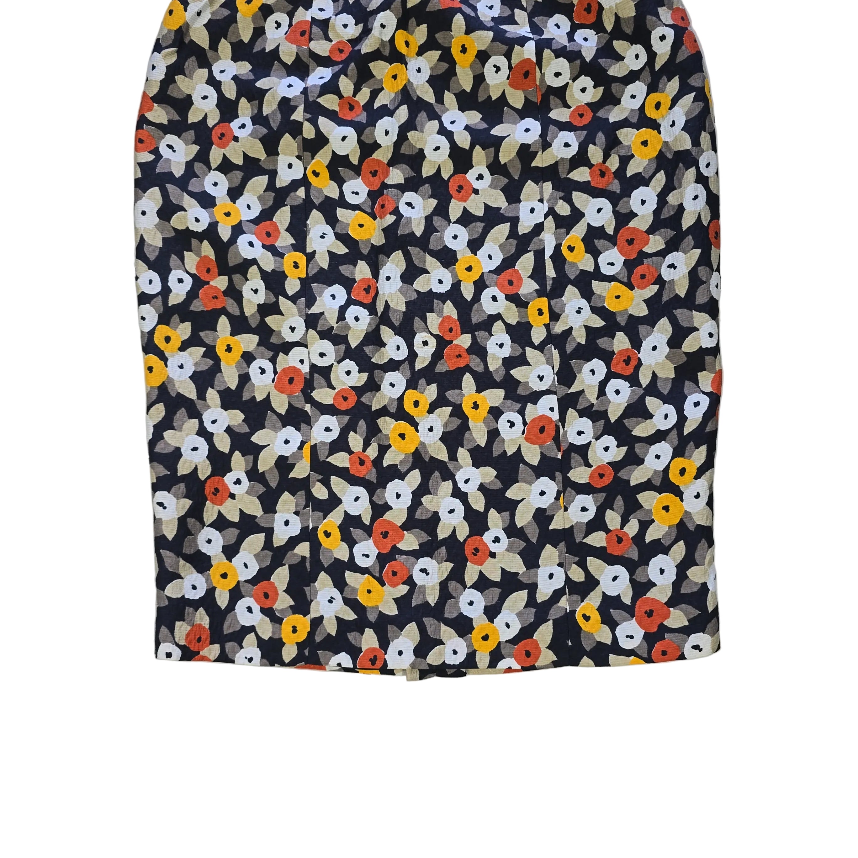 Floral-patterned strapless dress on a light background