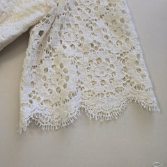 Close-up of white lace fabric on a light background