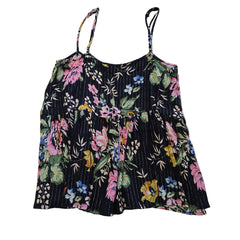 Black floral-patterned top on a light background