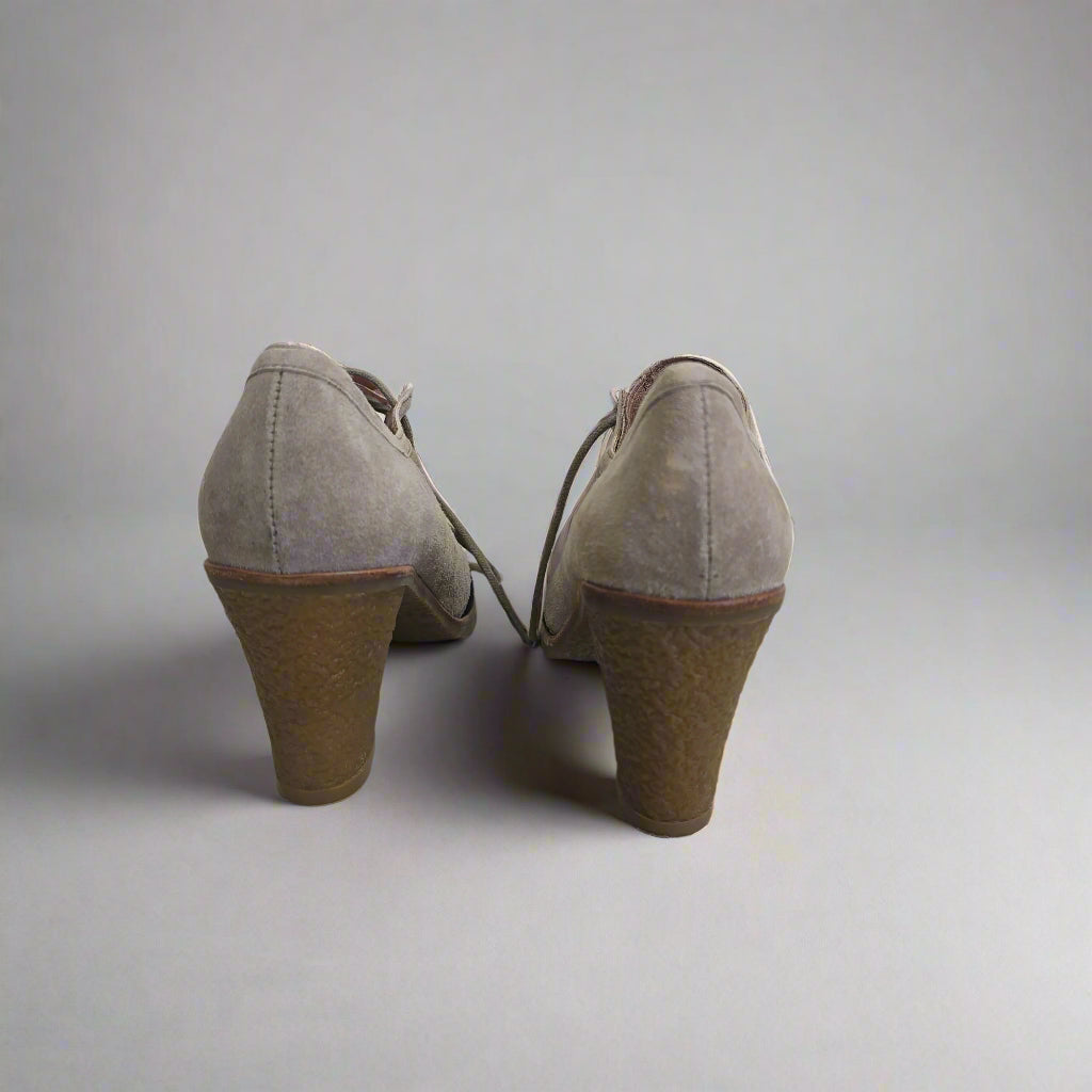 Pair of brown and gray shoes.