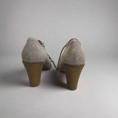 Pair of brown and gray shoes.