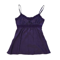 Purple lace-trimmed top on a light background