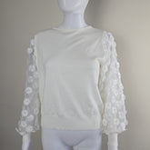 Siani Milano White Balloon Sleeve Sweater with Flower Detail - Size: M