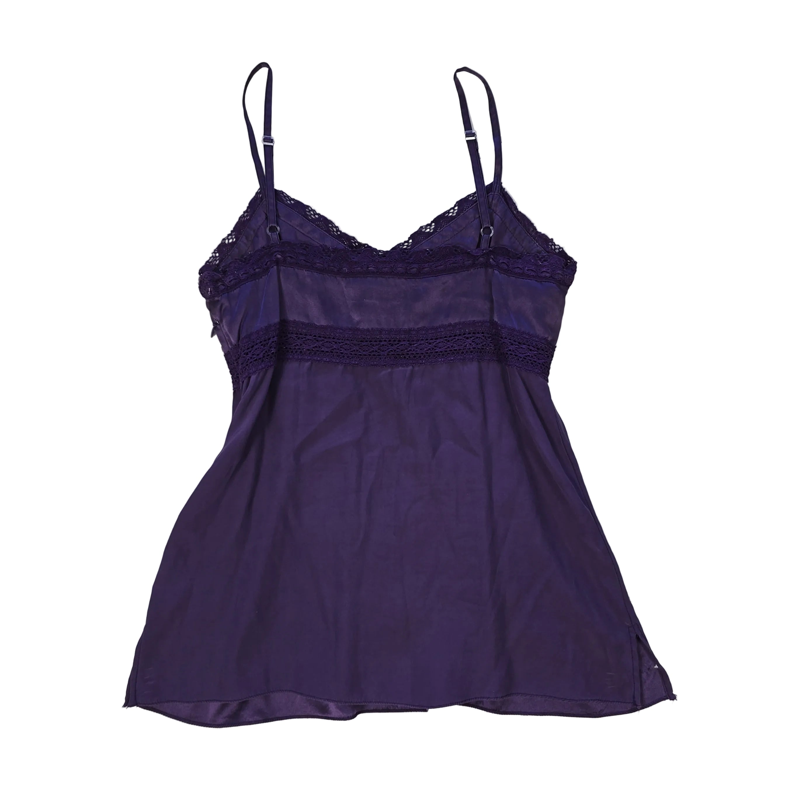 Purple lace-trimmed top on a light background