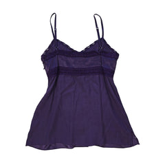 Purple lace-trimmed top on a light background