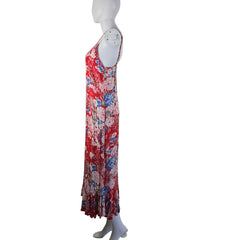 Floral dress on a mannequin against a white background