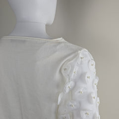 Siani Milano White Balloon Sleeve Sweater with Flower Detail - Size: M