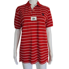 Red and white striped shirt on a mannequin against a plain background