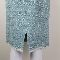 Close-up of blue textured fabric with a white background