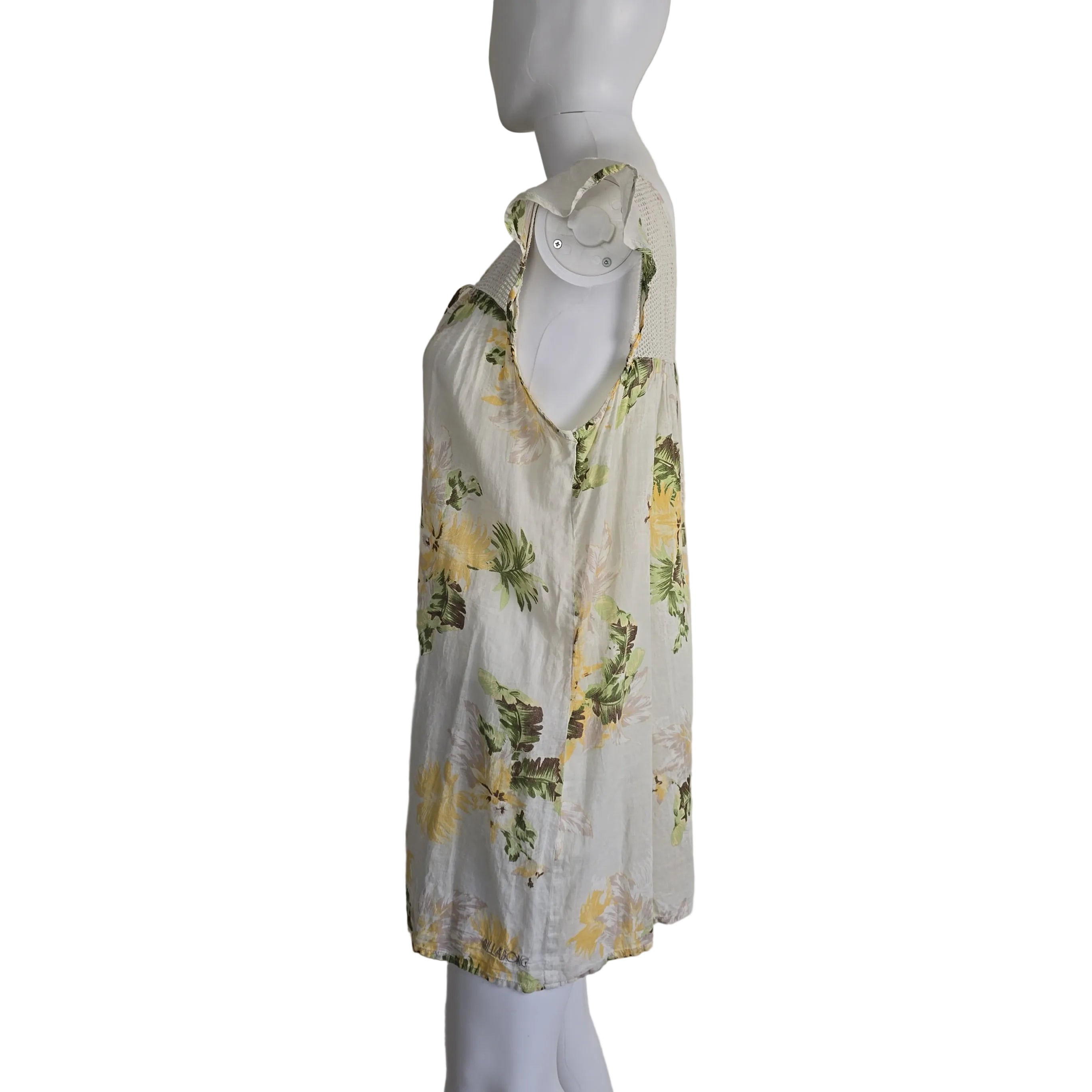 Floral-patterned dress on a mannequin against a plain background