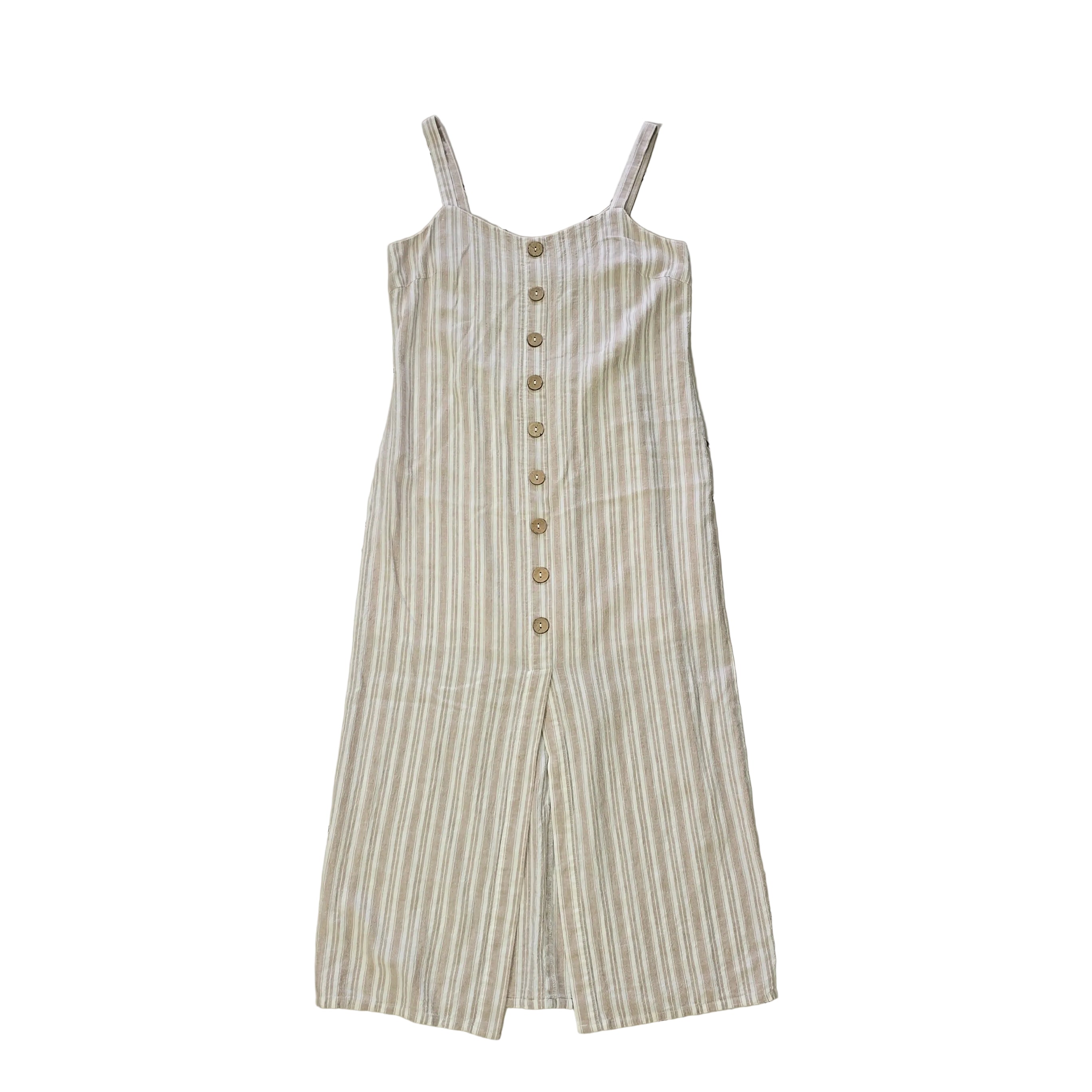 Striped dress with button details on a light background