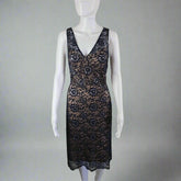 BCBG Max Azria Navy & Silver Lace Overlay Dress – Size AU 10