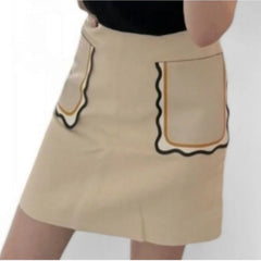 Fendi Mid Length Leather Pockets Beige Skirt