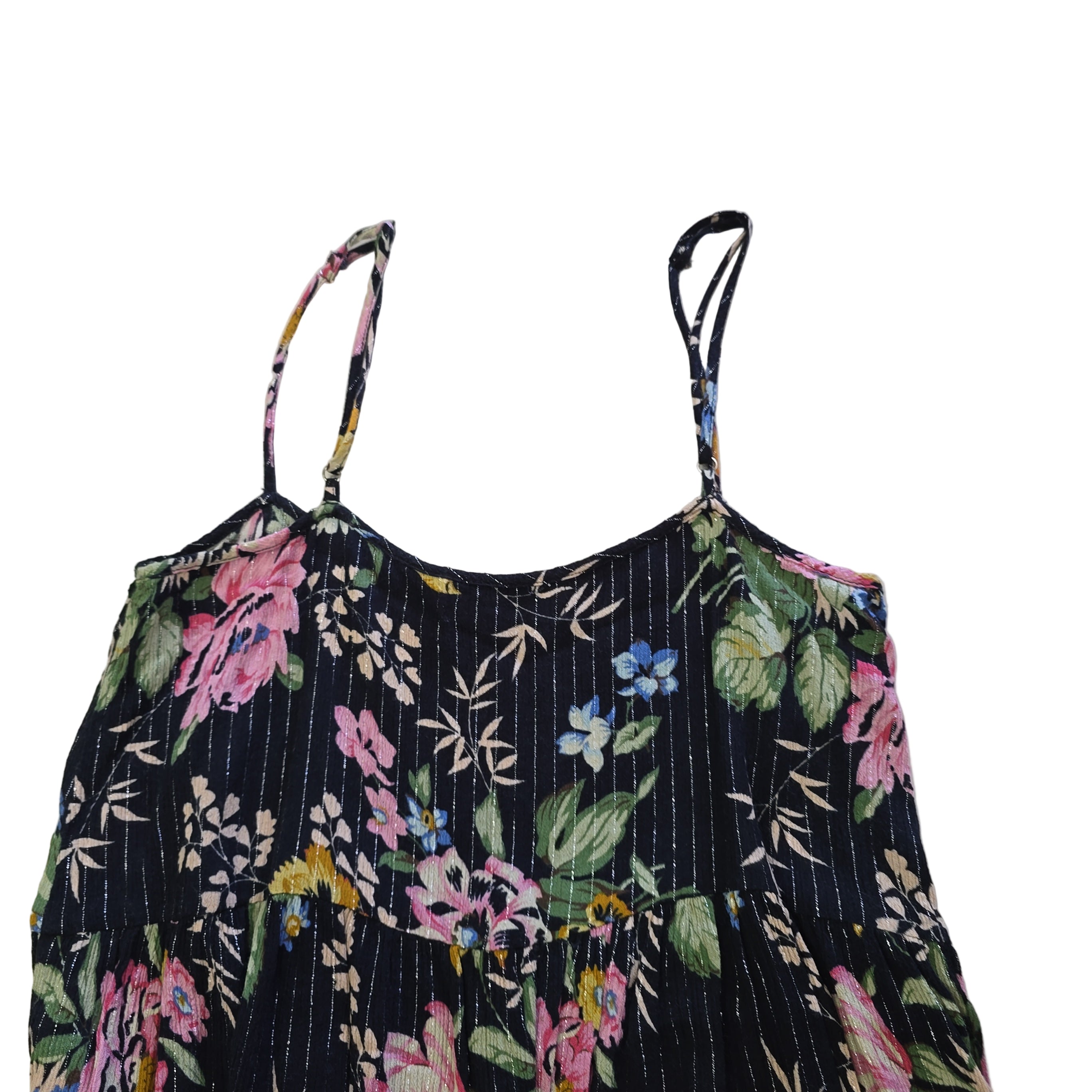 Black floral-patterned top on a light background