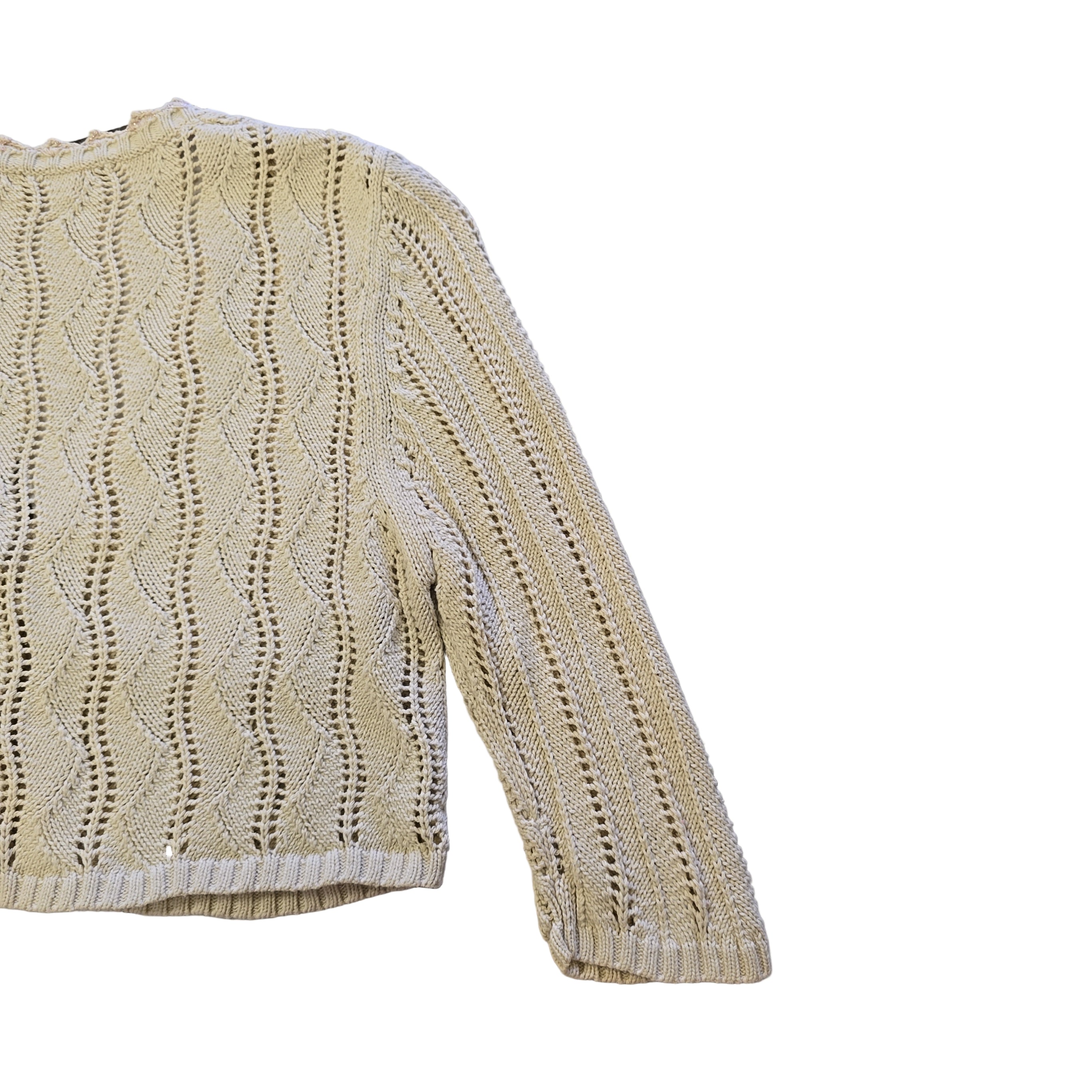 Beige textured top on a grey floor