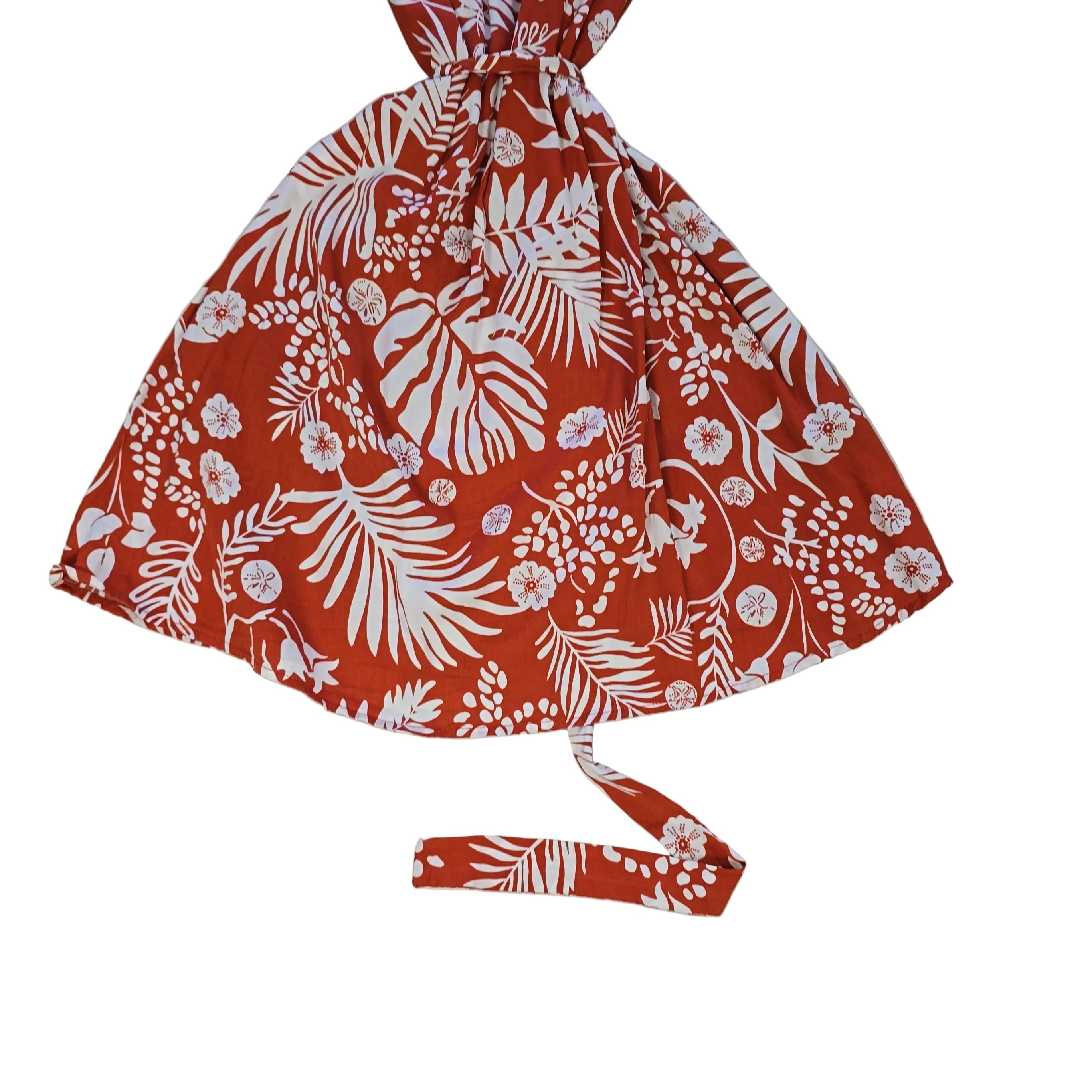 Orange and white palm patterned robe on a light background