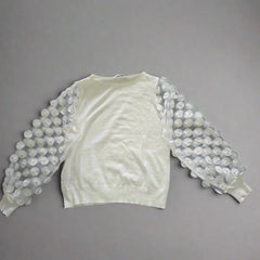 Siani Milano White Balloon Sleeve Sweater with Flower Detail - Size: M