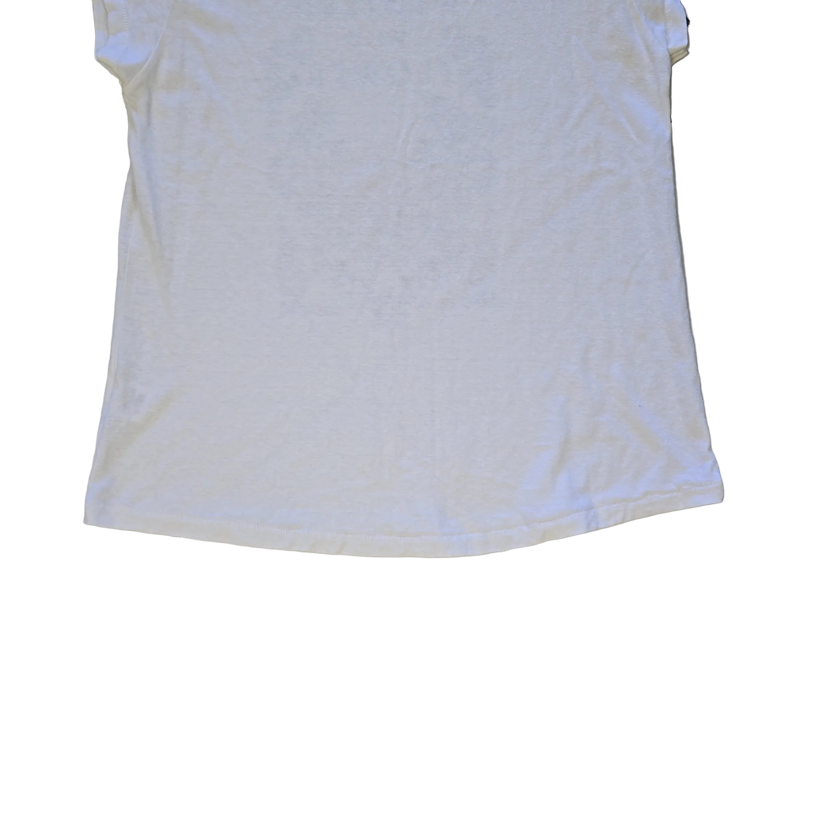 White t-shirt with floral design and text on a light background