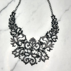 Equip Black Lace Cut Chunky Statement Necklace – Pre-Owned, Excellent Condition