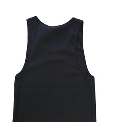 Black sleeveless top on a light background