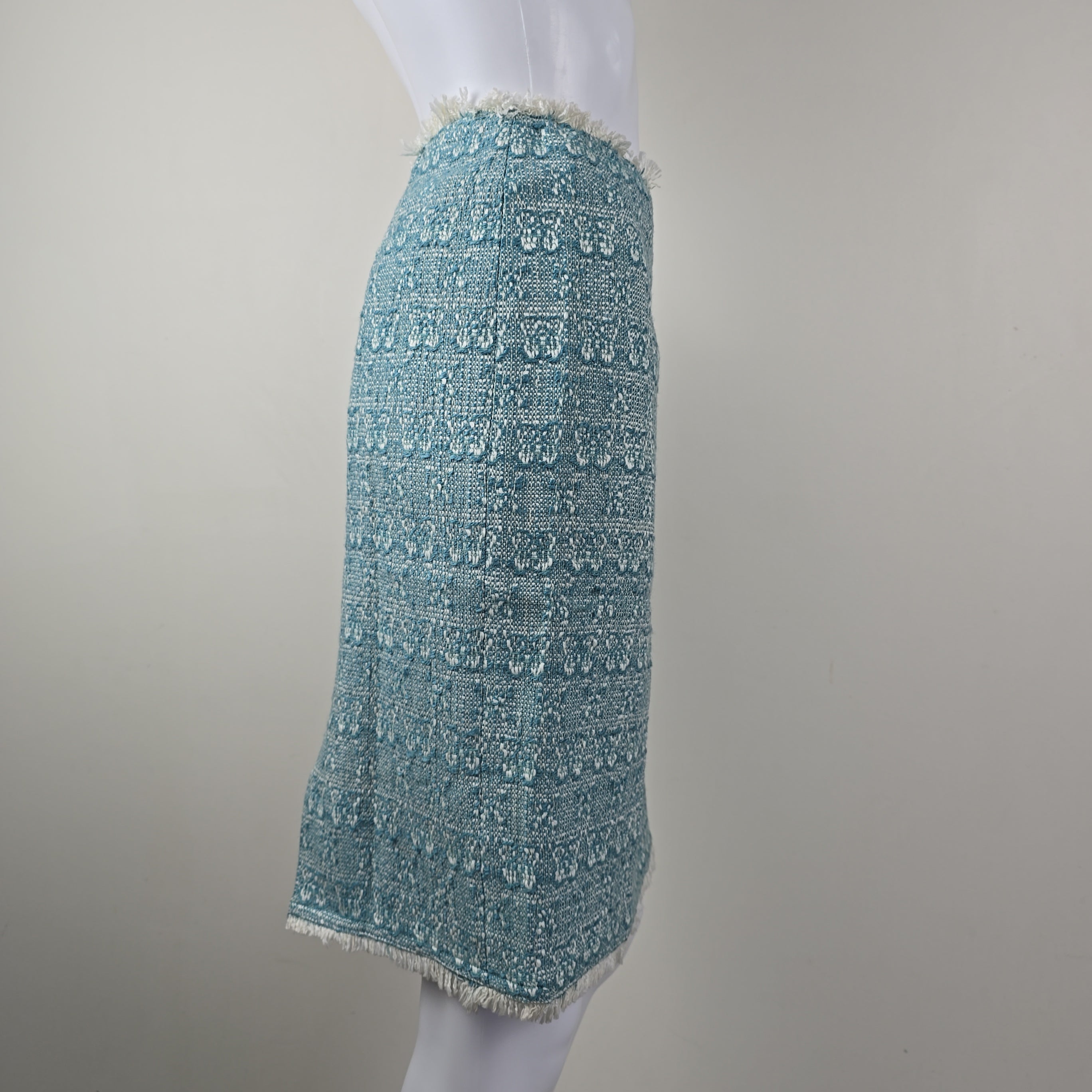 Teal textured fabric skirt on a white background