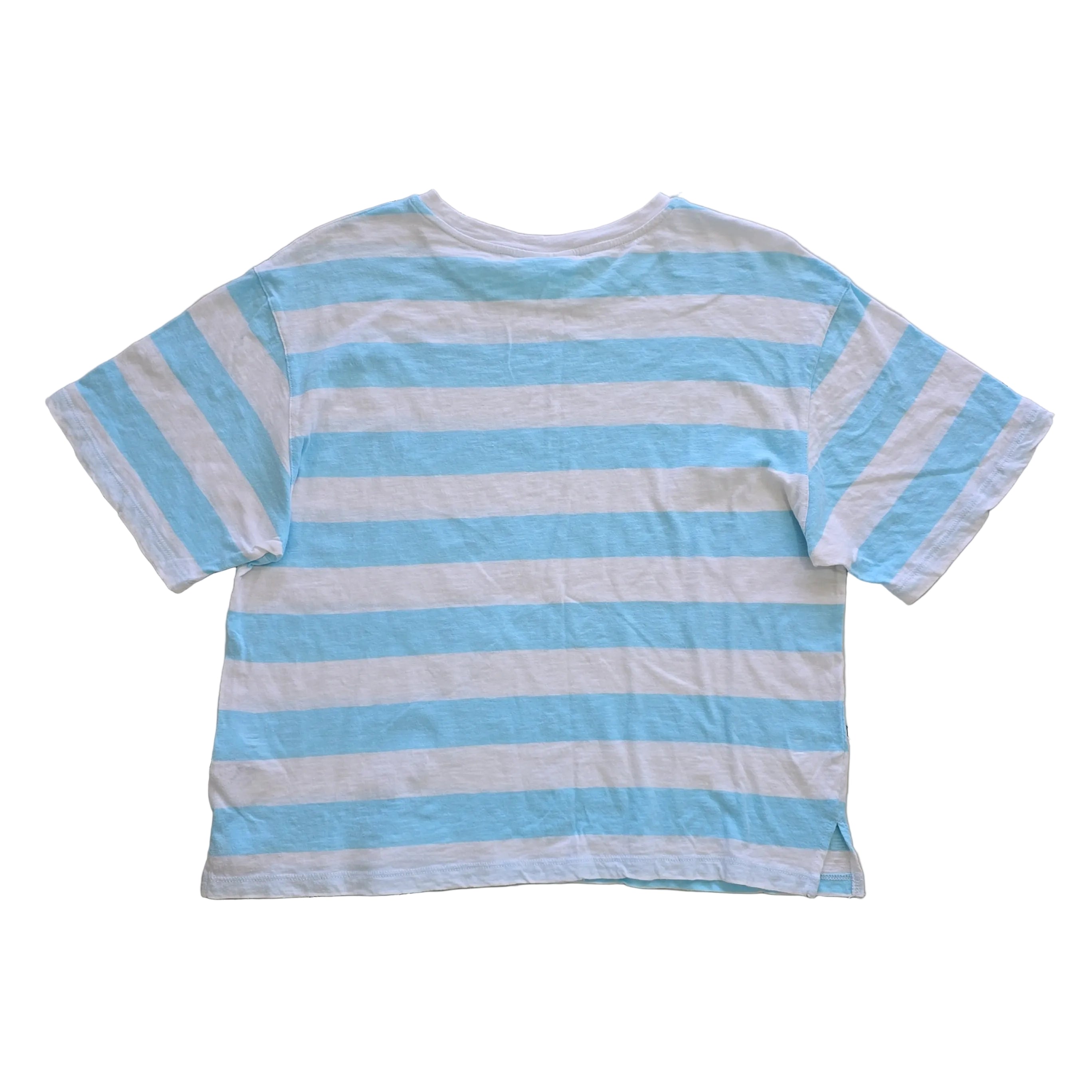 Light blue and white striped shirt on a light background