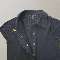 Authentic Louis Vuitton Black Knit Top with Gold Bow – Size M (Stretchy Fit)