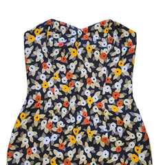 Floral-patterned strapless dress on a light background