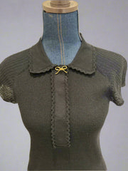 Authentic Louis Vuitton Black Knit Top with Gold Bow – Size M (Stretchy Fit)