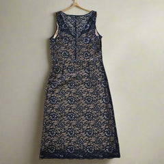 BCBG Max Azria Navy & Silver Lace Overlay Dress – Size AU 10