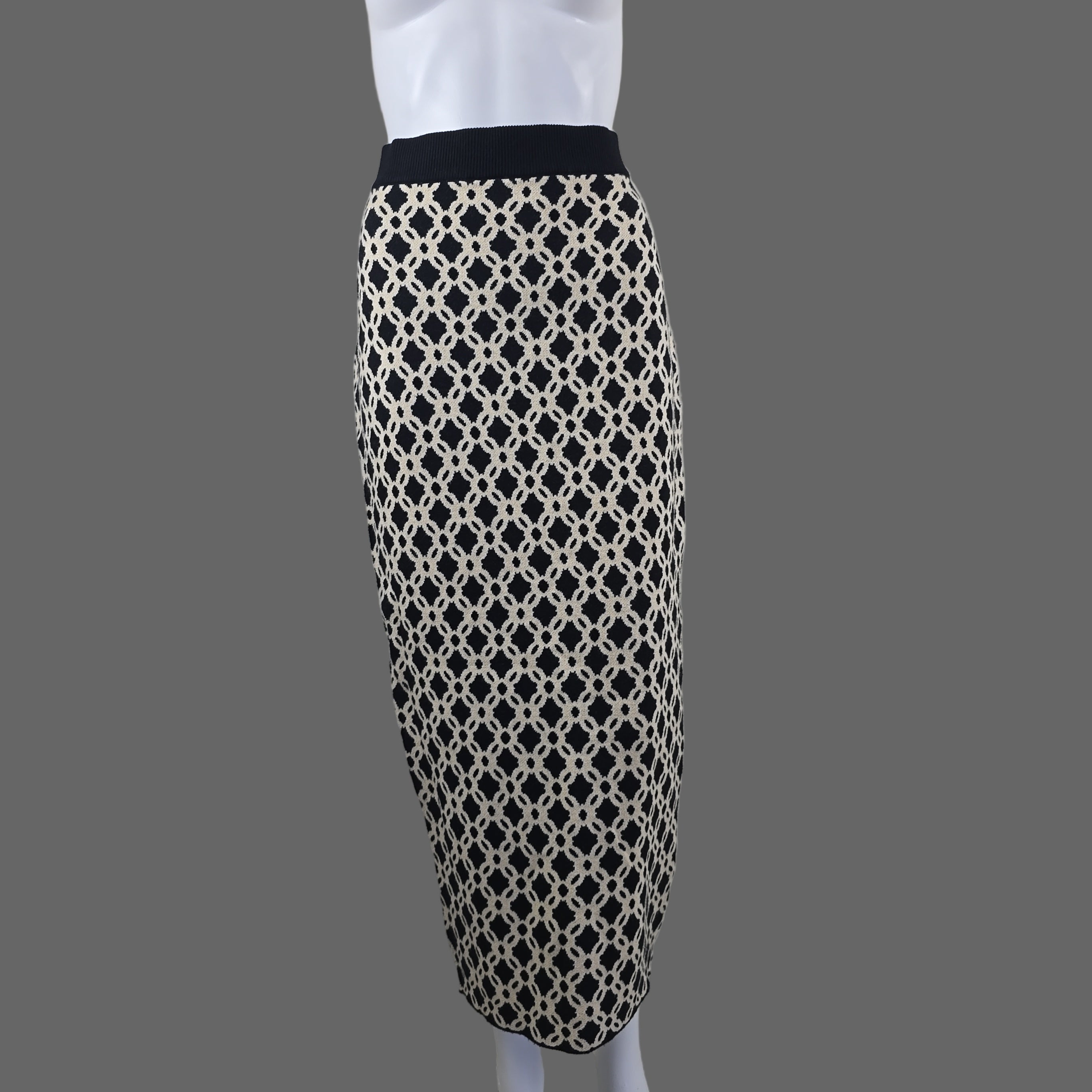 Black and white patterned skirt on a white background